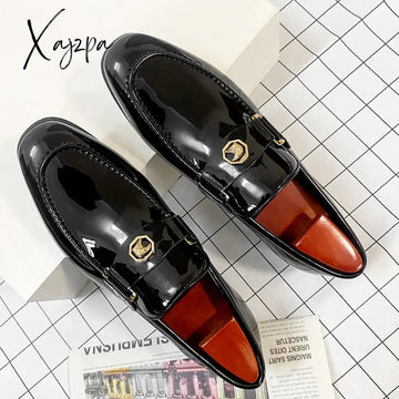 Xajzpa - New Arrivals Loafers For Men Buckled Shiny Black Leather Shoes Slip-On Office & Career